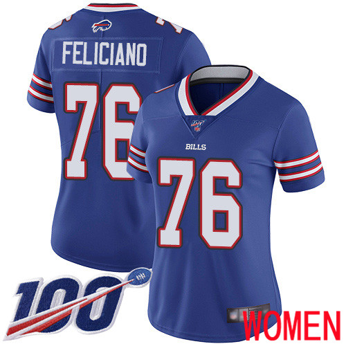 Women Buffalo Bills #76 Jon Feliciano Royal Blue Team Color Vapor Untouchable Limited Player 100th Season NFL Jersey